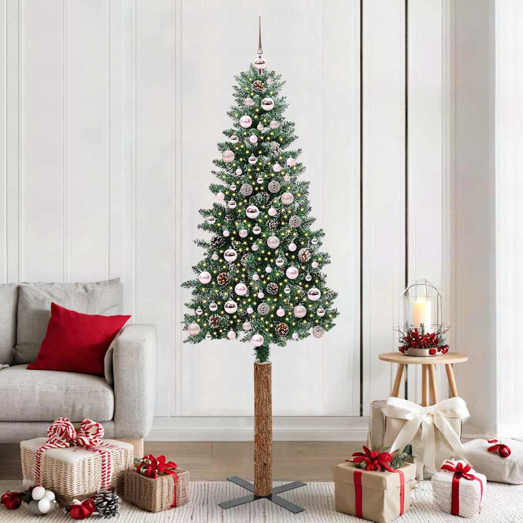 Sapin de Noël mince avec 300 LED Vert et blanc 210 cm
