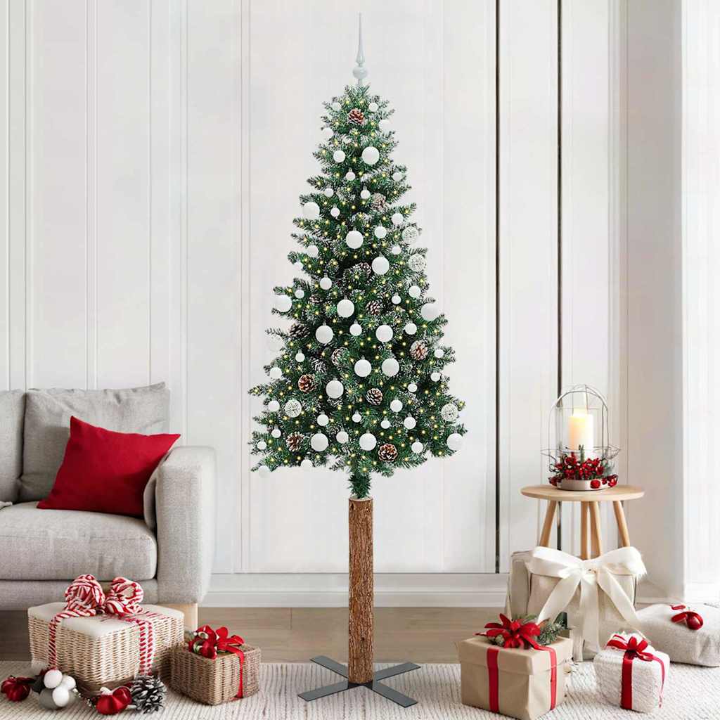 Sapin de Noël mince avec 300 LED Vert et blanc 210 cm