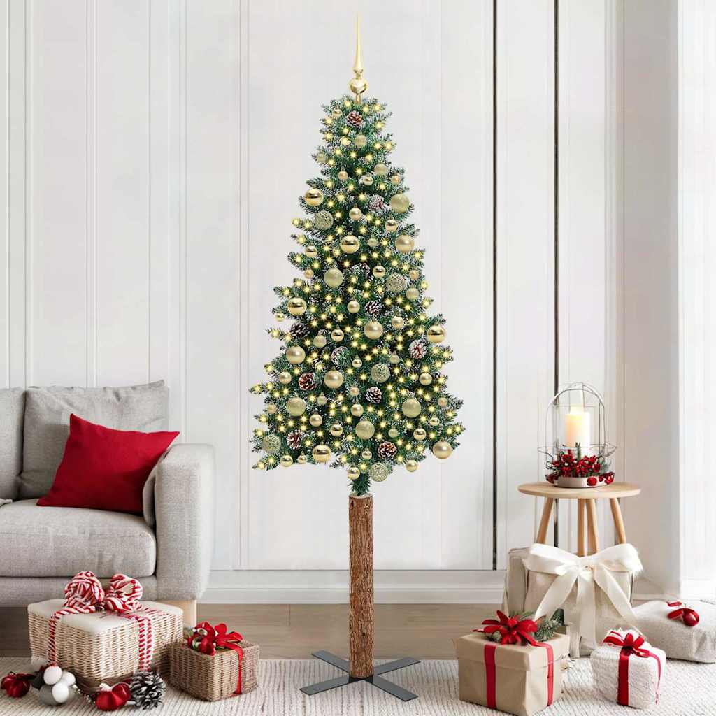 Sapin de Noël mince avec 300 LED Vert et blanc 210 cm