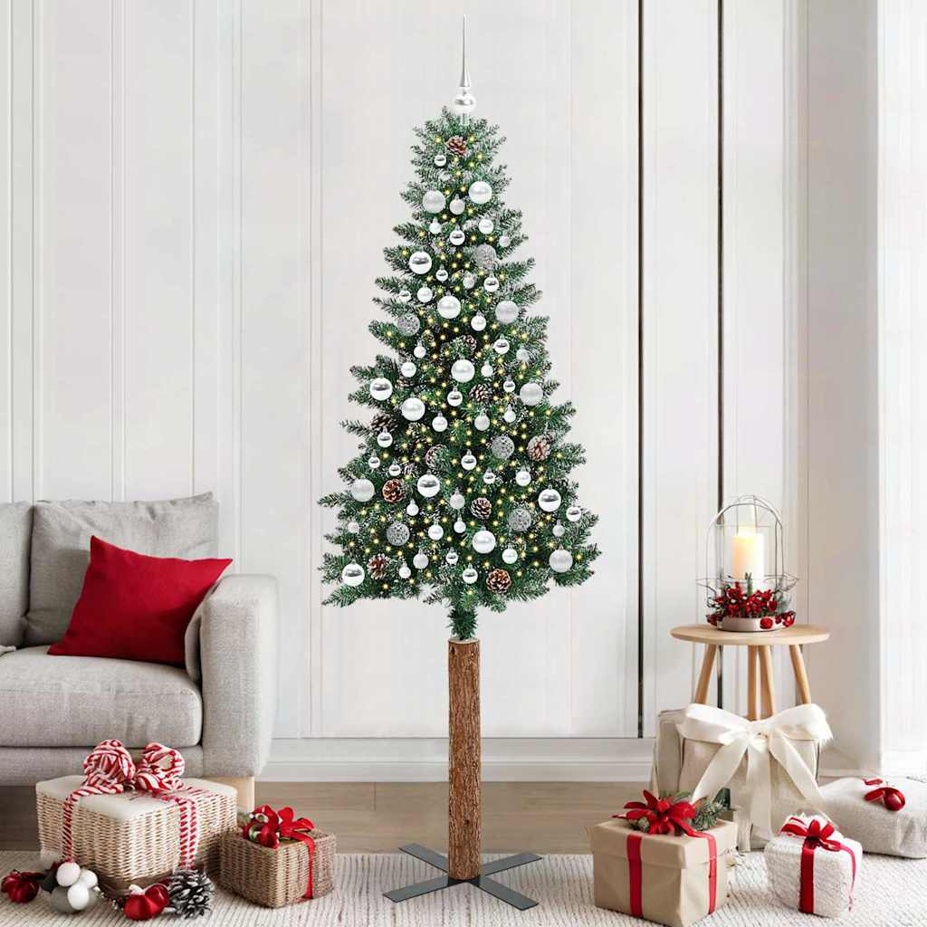 Sapin de Noël mince avec 300 LED Vert et blanc 210 cm