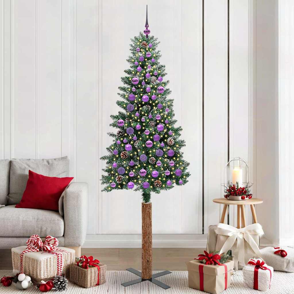 Sapin de Noël mince avec 300 LED Vert et blanc 210 cm