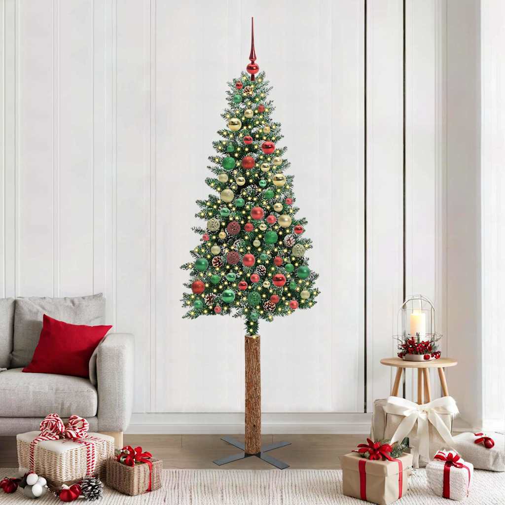 Sapin de Noël mince avec 300 LED Vert et blanc 210 cm