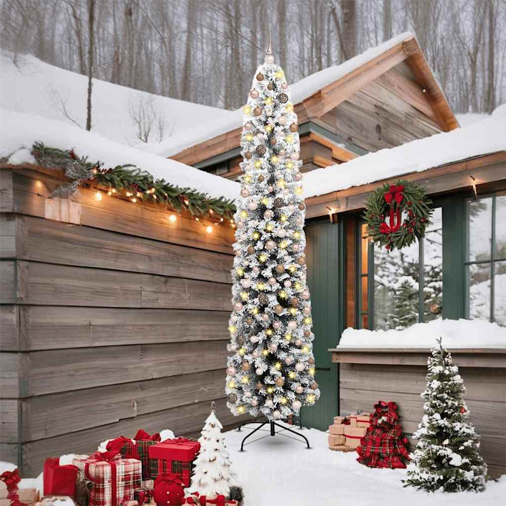Sapin de Noël mince avec 300 LED Vert 240 cm Plastique et métal