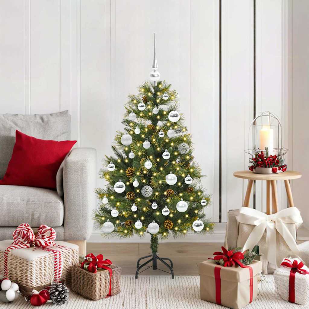Sapin de Noël artificiel avec branches pliables et cônes 120 cm