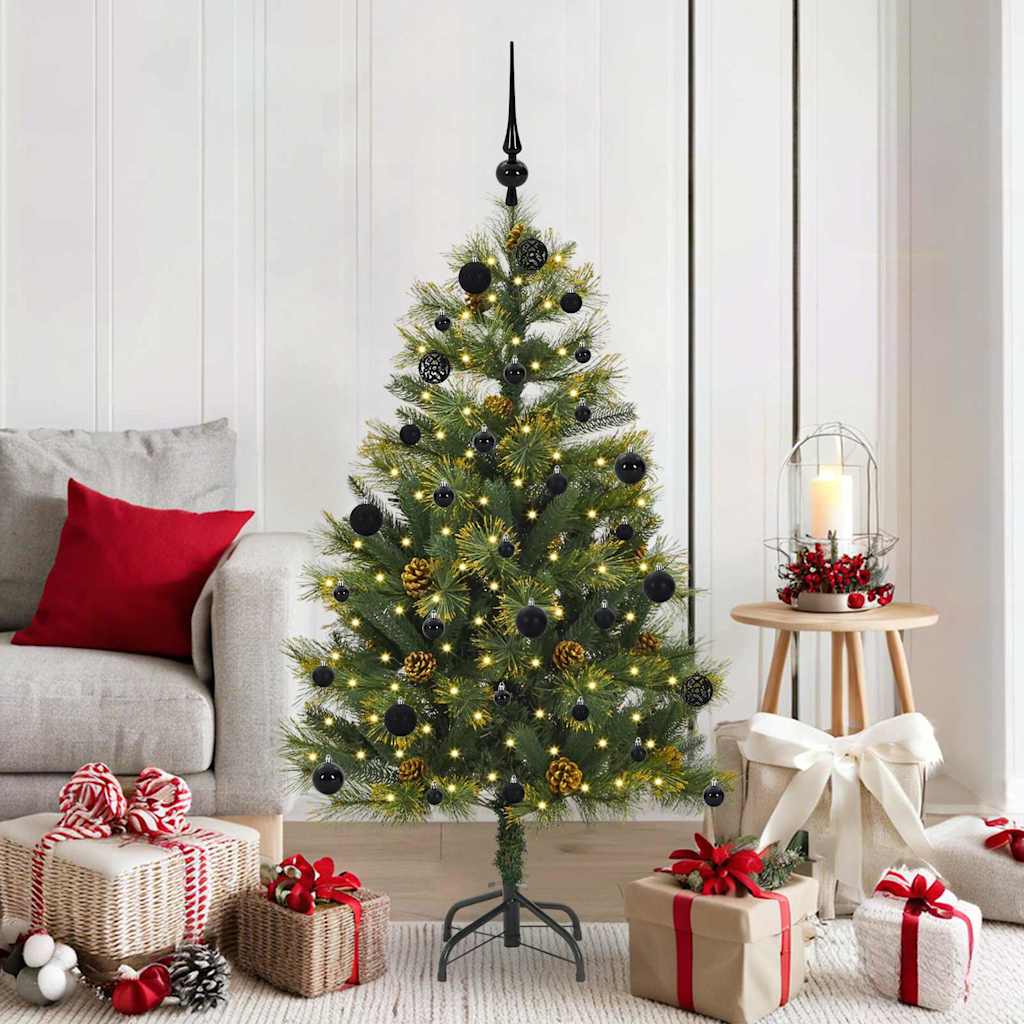 Sapin de Noël artificiel avec branches pliables et cônes 150 cm