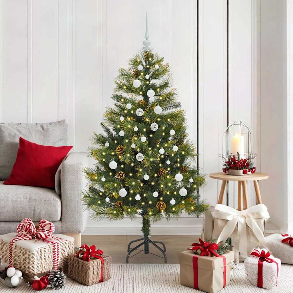 Sapin de Noël artificiel avec branches pliables et cônes 150 cm