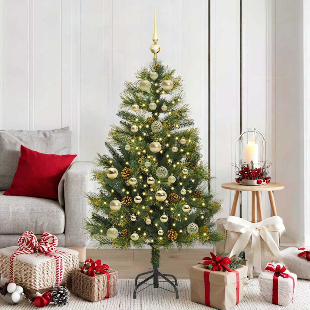 Sapin de Noël artificiel avec branches pliables et cônes 150 cm