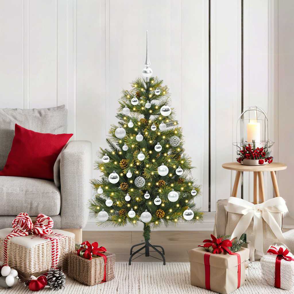 Sapin de Noël artificiel avec branches pliables et cônes 150 cm