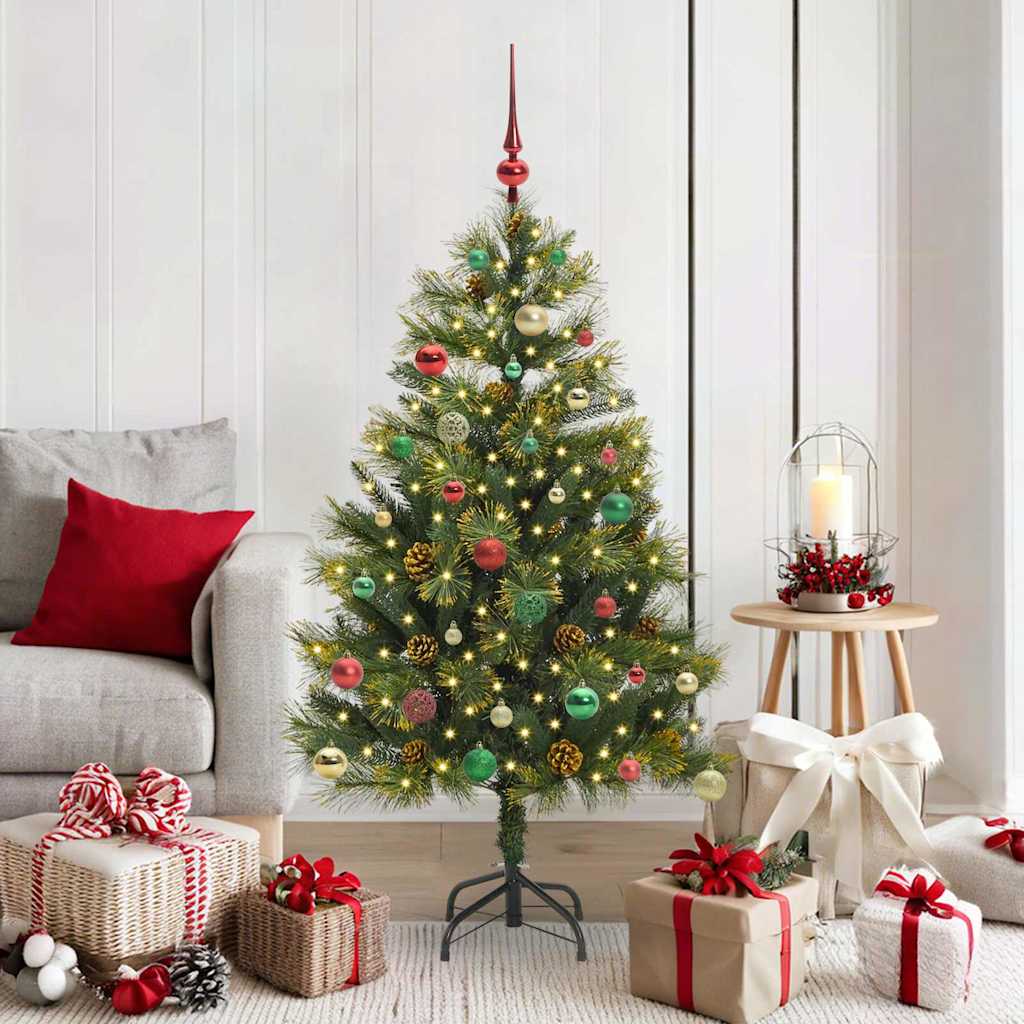Sapin de Noël artificiel avec branches pliables et cônes 150 cm