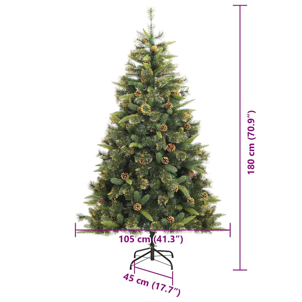 Artificial Hinged Christmas Tree with Cones 300 LEDs Warm size guide