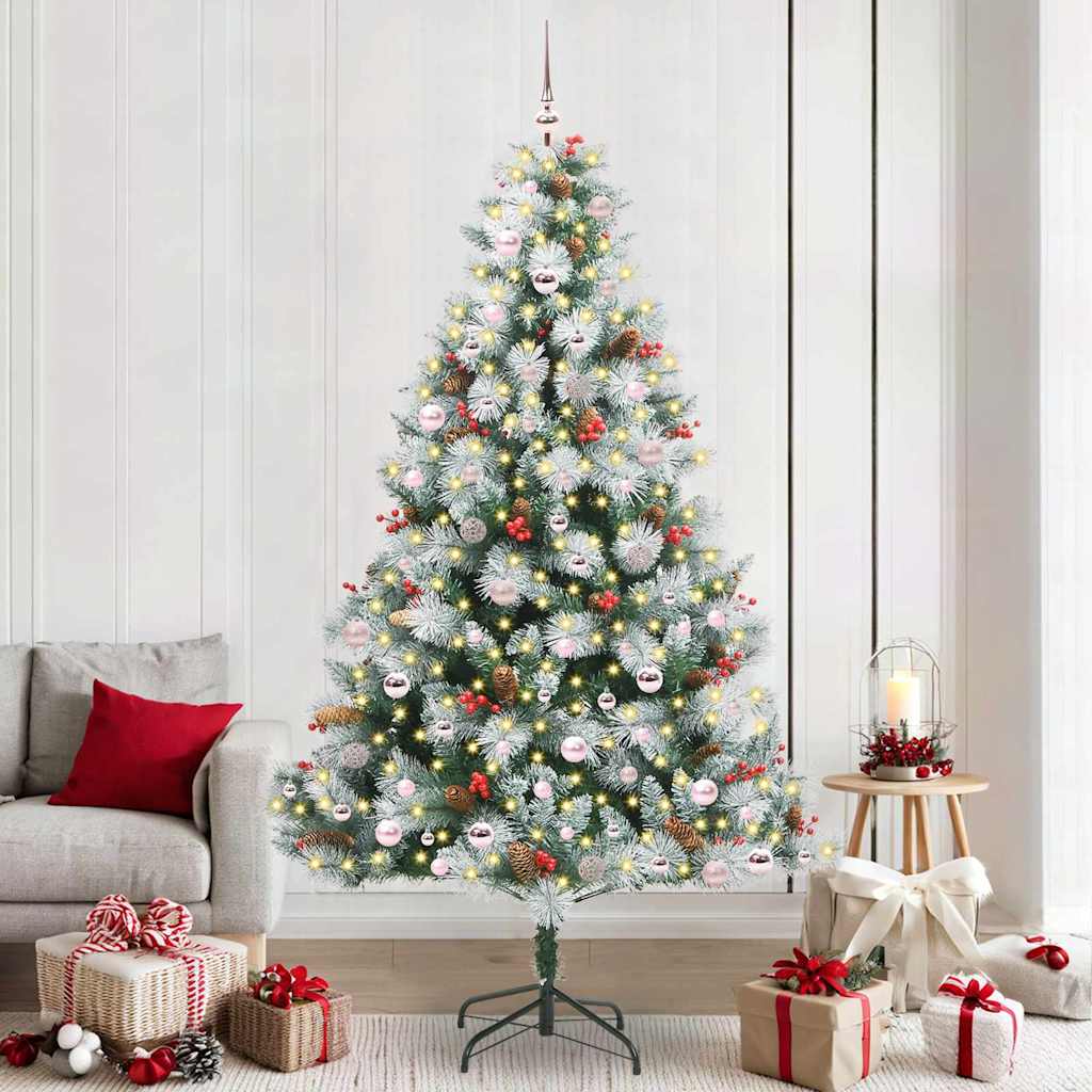 vidaXL Kunstkerstboom Groen en wit 240 cm PVC en Metaal en Plastic