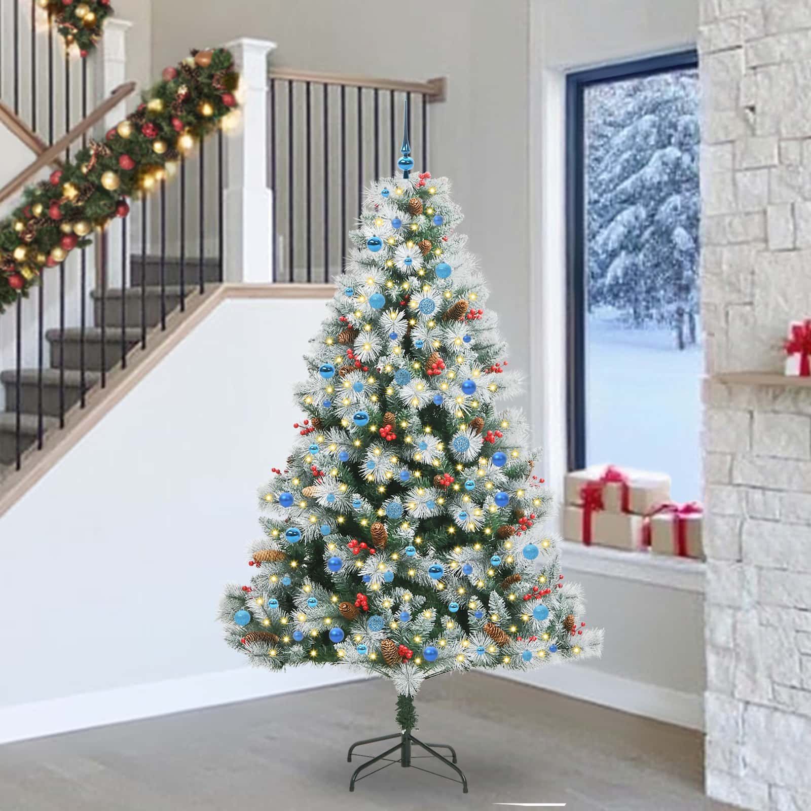 vidaXL Kunstkerstboom Groen en wit 240 cm PVC en Metaal en Plastic