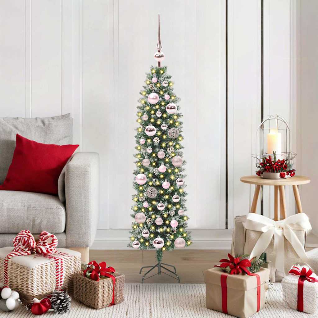Arbre de Noël artificiel slim avec 150 LED Vert et blanc 120 cm