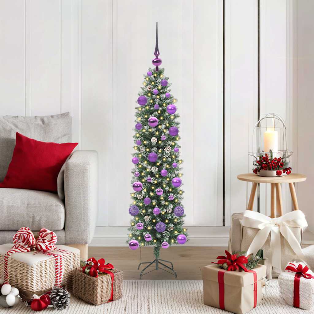 Arbre de Noël artificiel slim avec 150 LED Vert et blanc 120 cm