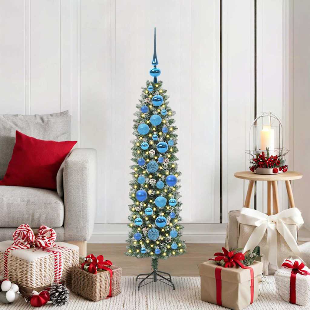 Arbre de Noël artificiel slim avec 150 LED Vert et blanc 120 cm