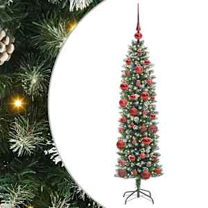 Umělý štíhlý vánoční strom Zelená a bílá 150 cm - obrázek 2