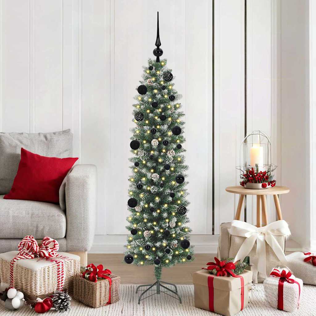 Arbre de Noël artificiel slim avec 150 LED Vert et blanc 150 cm