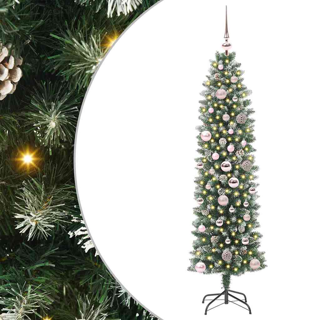 Arbre de Noël artificiel slim avec 150 LED Vert et blanc 150 cm