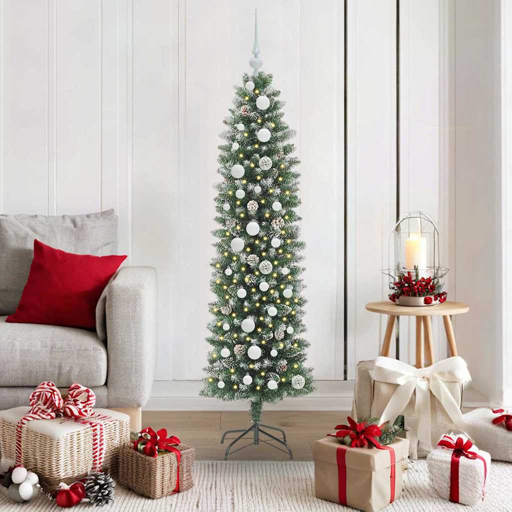 Arbre de Noël artificiel slim avec 150 LED Vert et blanc 150 cm