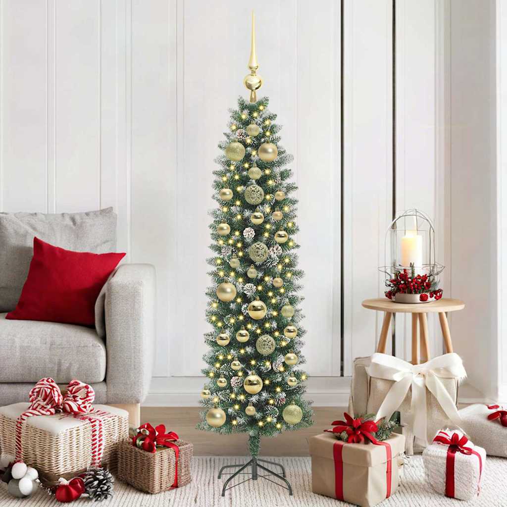 Arbre de Noël artificiel slim avec 150 LED Vert et blanc 150 cm