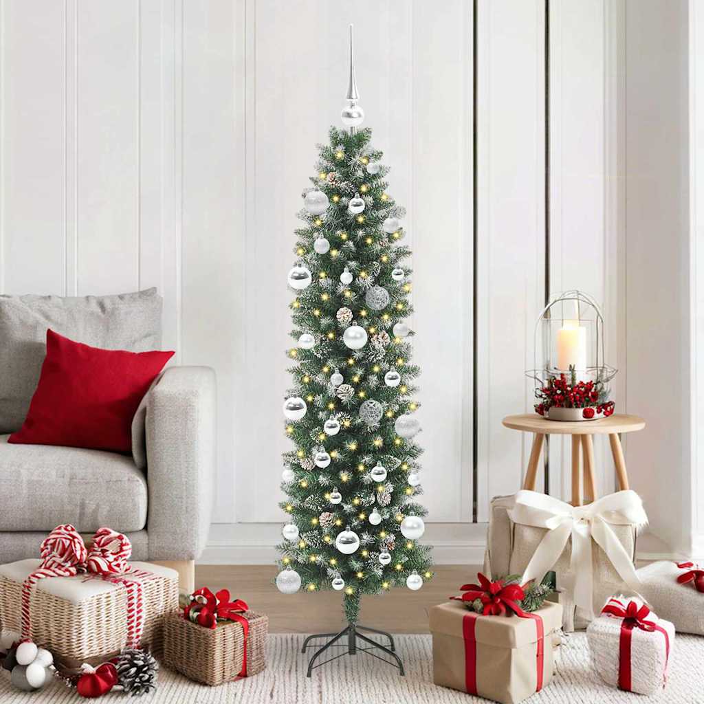 Arbre de Noël artificiel slim avec 150 LED Vert et blanc 150 cm