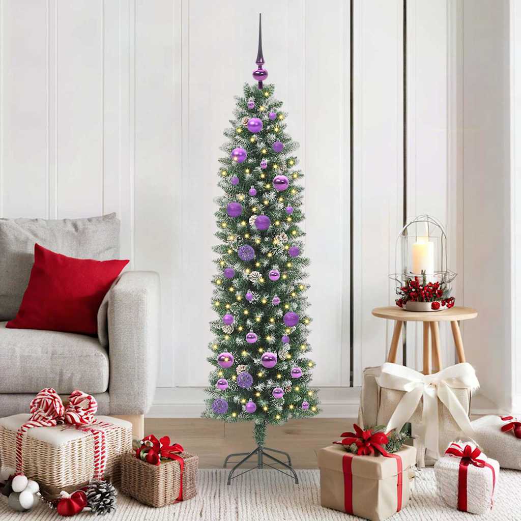 Arbre de Noël artificiel slim avec 150 LED Vert et blanc 150 cm