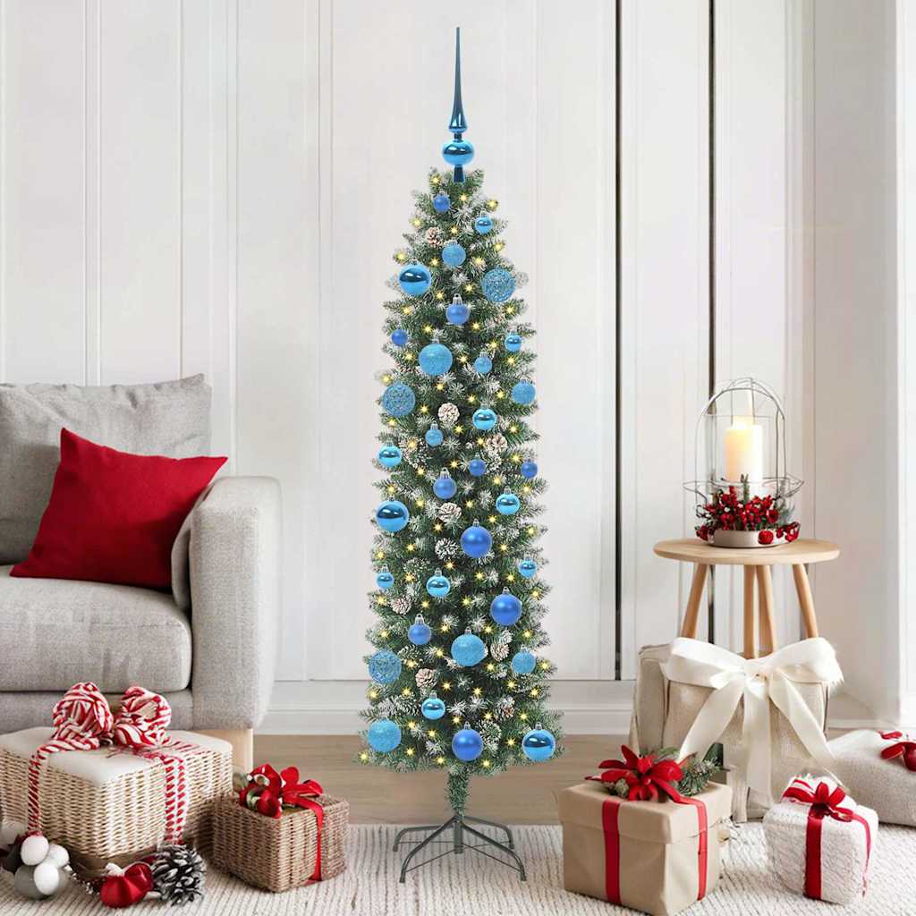 Arbre de Noël artificiel slim avec 150 LED Vert et blanc 150 cm