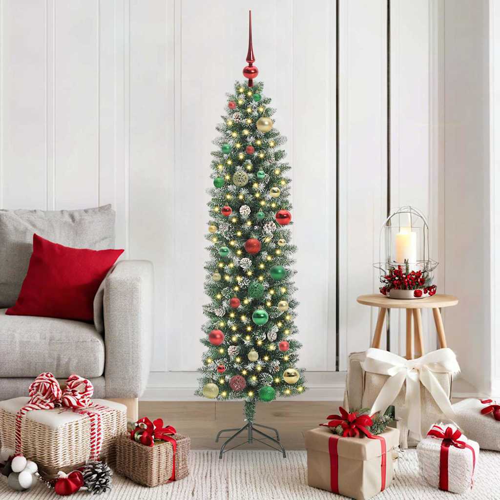 Arbre de Noël artificiel slim avec 150 LED Vert et blanc 150 cm