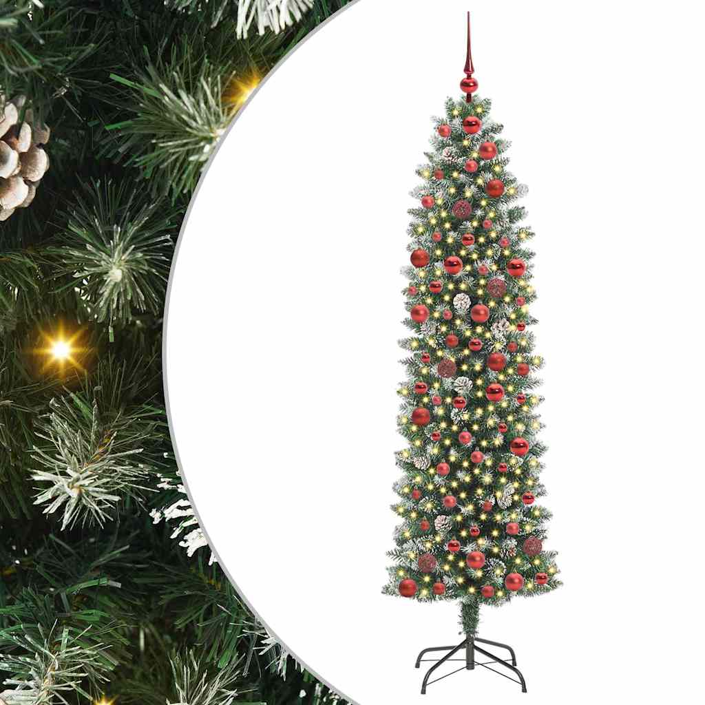 vidaXL Copac Artificial Slăb de Crăciun cu 300 LED Verde și alb 180 cm