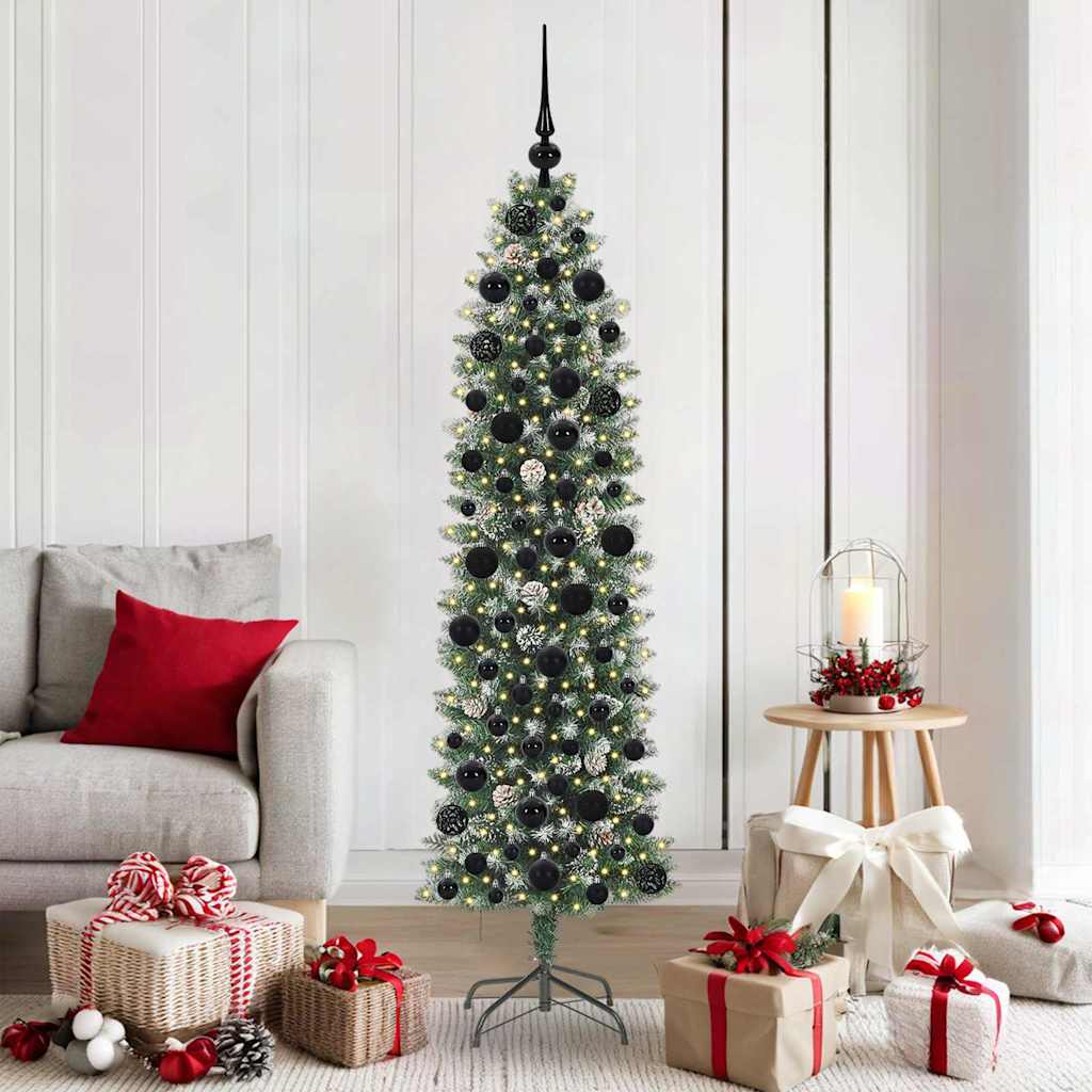Arbre de Noël artificiel slim avec 300 LED Vert et blanc 180 cm