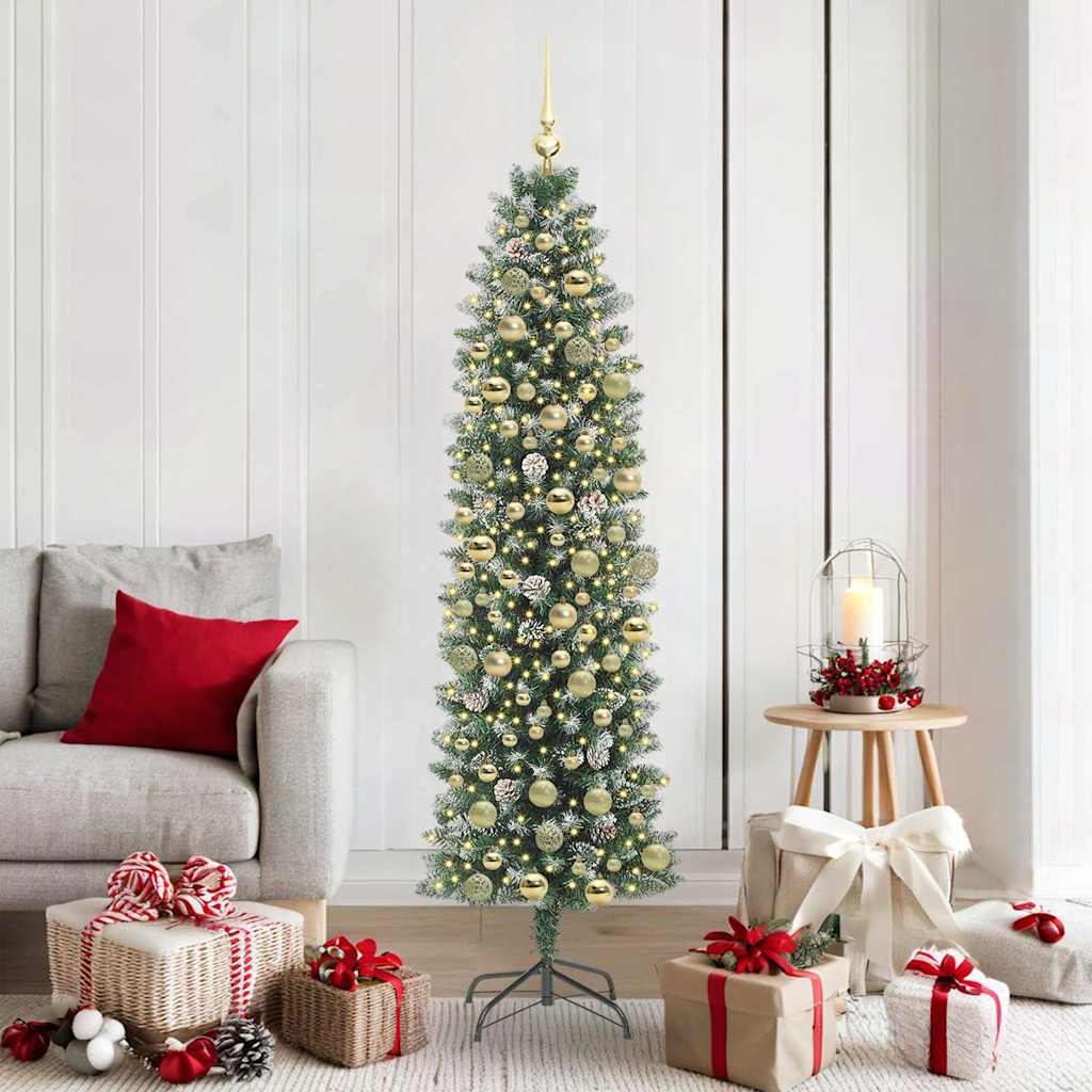 Arbre de Noël artificiel slim avec 300 LED Vert et blanc 180 cm