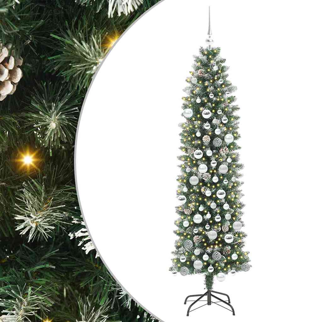 Thumbnail - vidaXL Künstlicher schlanker Weihnachtsbaum Grün und Weiß 180 cm