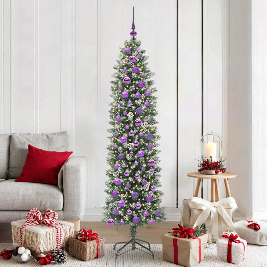 Arbre de Noël artificiel slim avec 300 LED Vert et blanc 180 cm