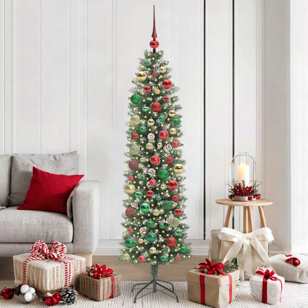 Arbre de Noël artificiel slim avec 300 LED Vert et blanc 180 cm