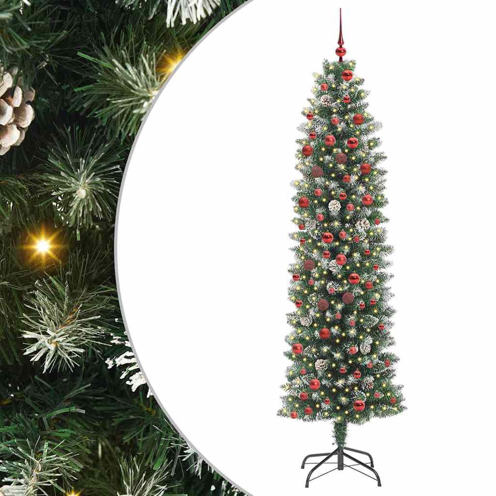 vidaXL Copac Artificial Slăb de Crăciun cu 300 LED Verde și alb 210 cm