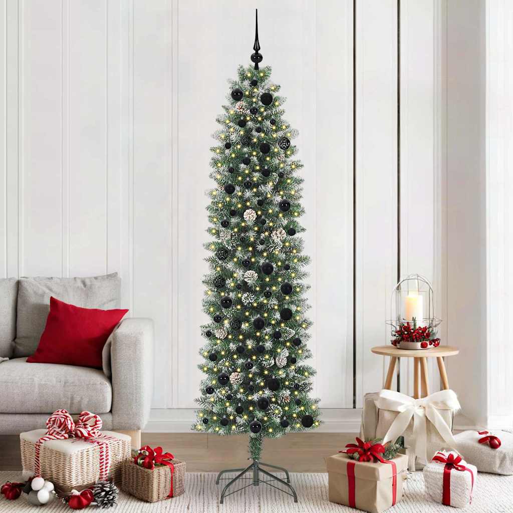 Arbre de Noël artificiel slim avec 300 LED Vert et blanc 210 cm