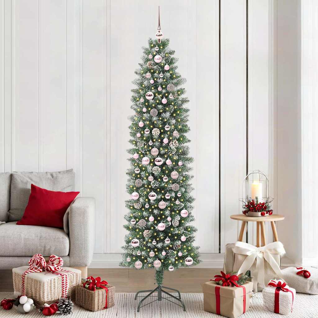 Arbre de Noël artificiel slim avec 300 LED Vert et blanc 210 cm