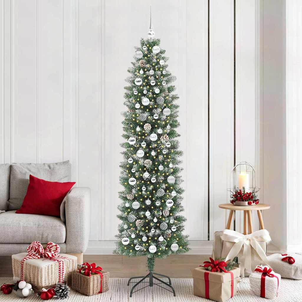 Arbre de Noël artificiel slim avec 300 LED Vert et blanc 210 cm