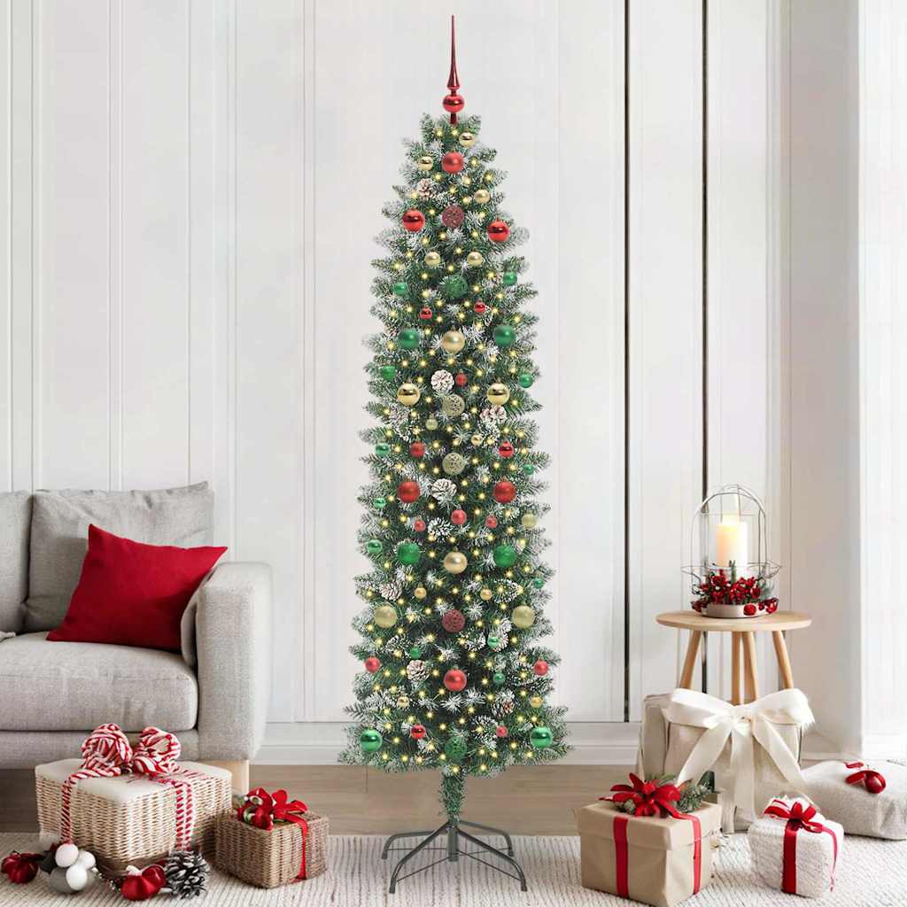 Arbre de Noël artificiel slim avec 300 LED Vert et blanc 210 cm