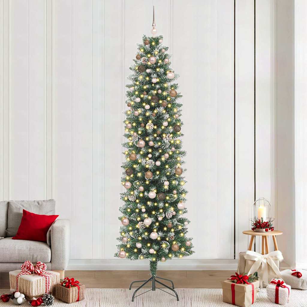 vidaXL Copac Artificial Slăb de Crăciun cu suport Verde și alb 240 cm