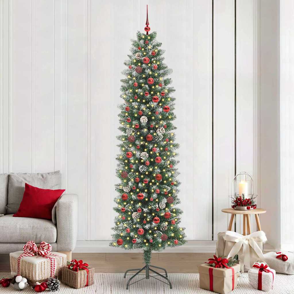 vidaXL Copac Artificial Slăb de Crăciun cu 300 LED Verde și alb 240 cm