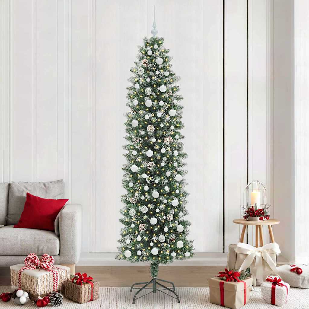 Arbre de Noël artificiel slim avec 300 LED Vert et blanc 240 cm
