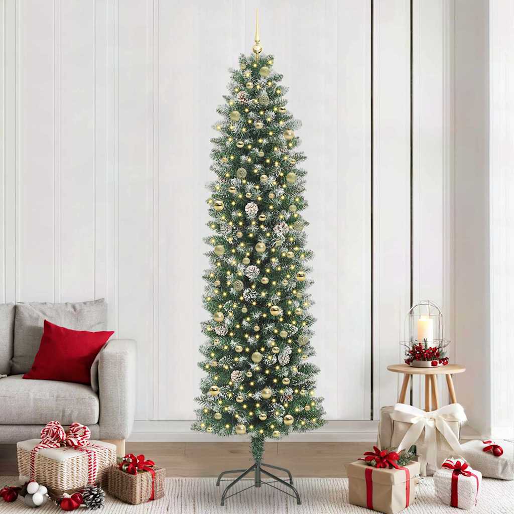Arbre de Noël artificiel slim avec 300 LED Vert et blanc 240 cm