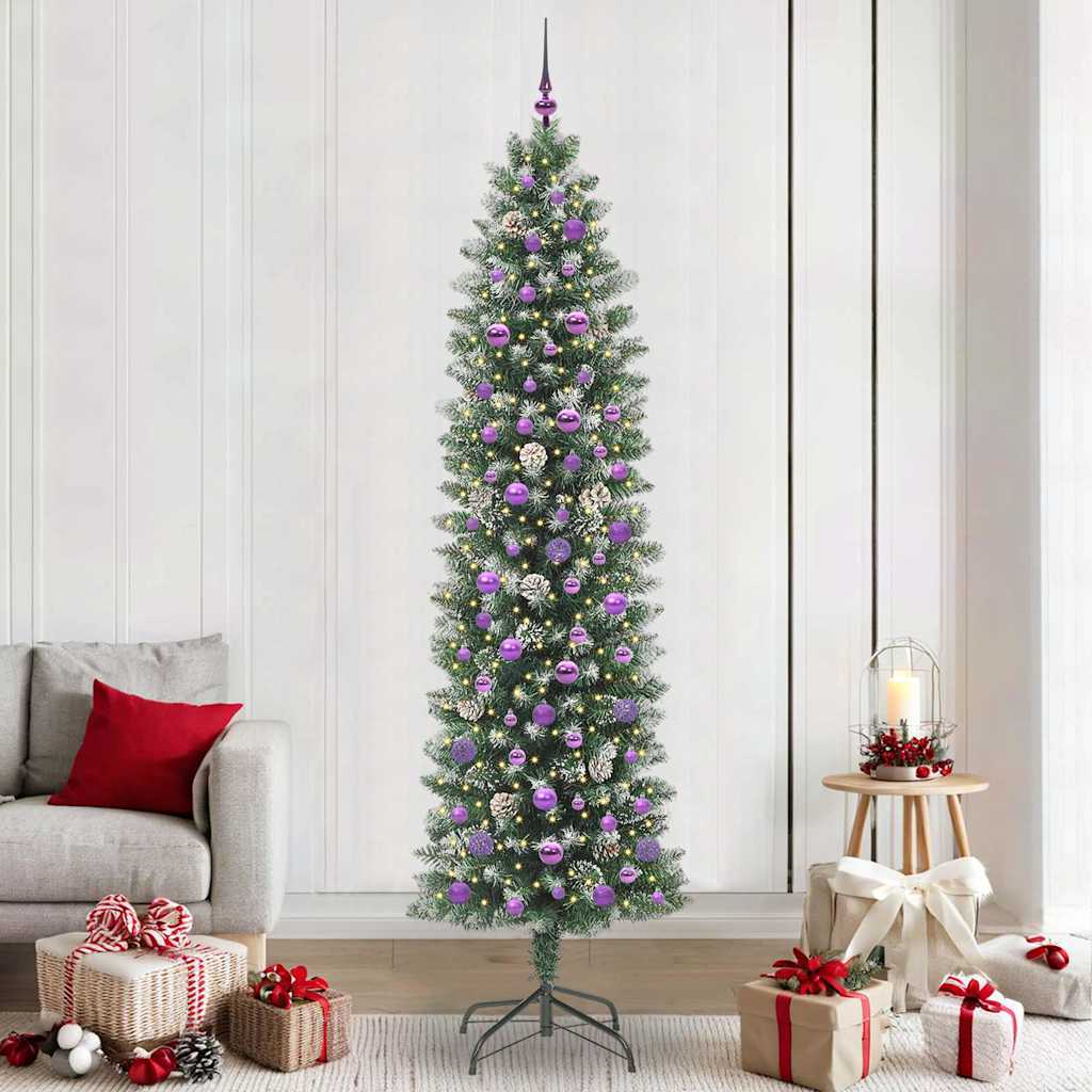 Arbre de Noël artificiel slim avec 300 LED Vert et blanc 240 cm