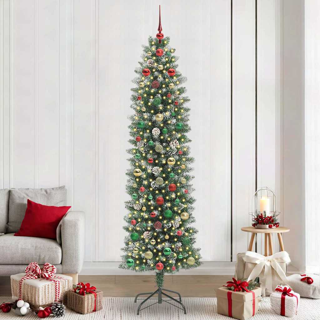 Arbre de Noël artificiel slim avec 300 LED Vert et blanc 240 cm