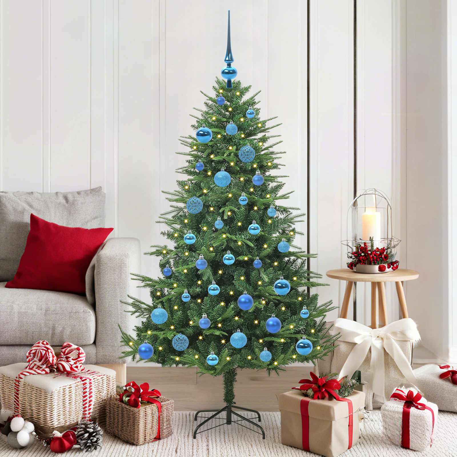 vidaXL Kunstigt præ-dekoreret juletræ med kuglesæt Grøn 150 cm