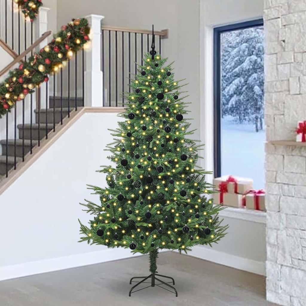 Casă & grădină - Brad de Crăciun artificial pre-luminat cu set de bile Verde