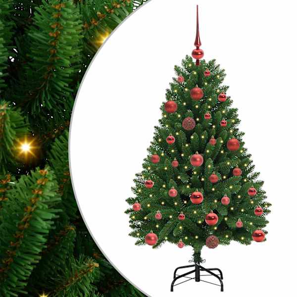 vidaXL Tehisj&otilde;ulupuu 120 cm 150 LED-i Soe valge PVC ja teras Roheline