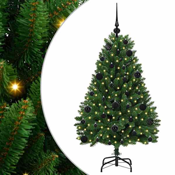 vidaXL Tehisj&otilde;ulupuu 120 cm 150 LED-i Soe valge PVC ja teras Roheline