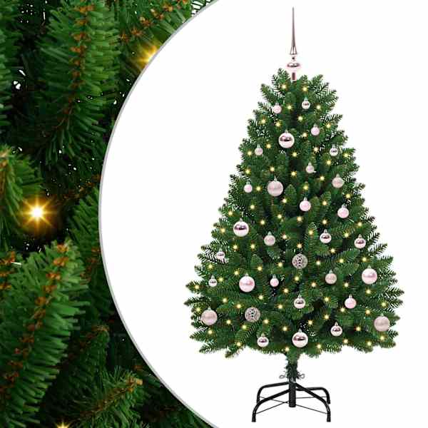vidaXL Tehisj&otilde;ulupuu 120 cm 150 LED-i Soe valge PVC ja teras Roheline
